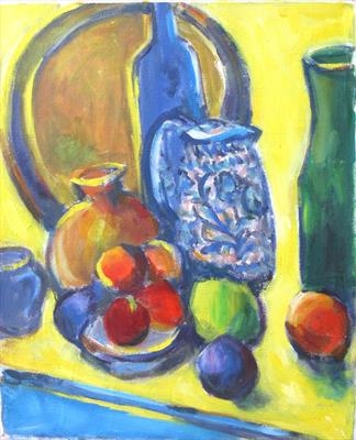 Blue jug with yellow background