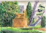 Dartington Gardens with Henry Moore statute by Roger Dennis, Painting, Watercolour on Paper
