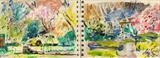 Garden sketches by Roger Dennis, Drawing, Watercolour, ink and oil pastel resist