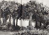 Luscombe Cross by Roger Dennis, Drawing, Ink wash, line and chalk on paper