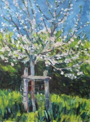 Apple Tree May in Parke by Roger Dennis, Painting, Oil on Board