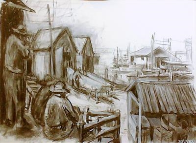 Border Crossing by Roger Dennis, Drawing, Charcoal on Paper