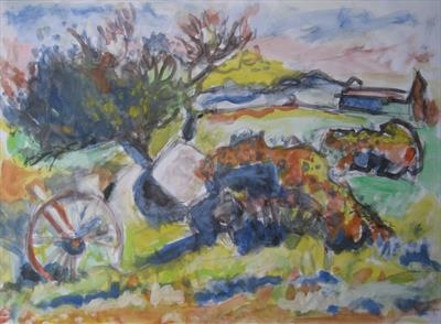 Large study for Devon Field by Roger Dennis, Painting, Gouache