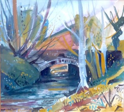 North Devon Bridge #12 by Roger Dennis, Painting, Gouache
