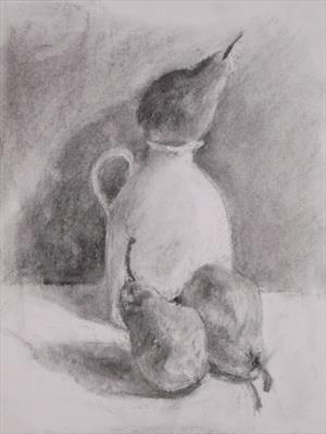 Pears by Roger Dennis, Drawing, Charcoal on Paper
